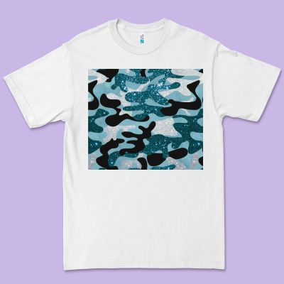 Blue Camouflage Glitter Premium Tee Designed By Barkaloodesign