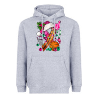 Heather Grey Pink Christmas Breast Cancer Ribbon Basketball Heavyweight Hoodie - BundleAndBundleShop