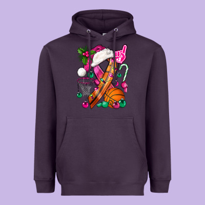 Pink Christmas Breast Cancer Ribbon Basketball Heavyweight Hoodie Designed By Bundleandbundleshop