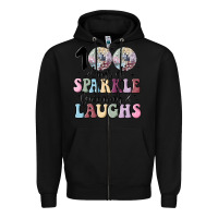 Black 100 days of sparkle learning and laugh faux sequin Zipper Hoodie - MaliasSmallBusiness