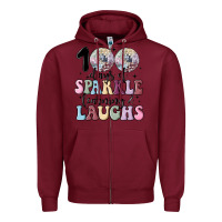 Burgundy 100 days of sparkle learning and laugh faux sequin Zipper Hoodie - MaliasSmallBusiness