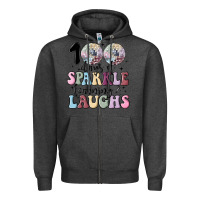 Charcoal Heather 100 days of sparkle learning and laugh faux sequin Zipper Hoodie - MaliasSmallBusiness