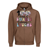 Chestnut 100 days of sparkle learning and laugh faux sequin Zipper Hoodie - MaliasSmallBusiness