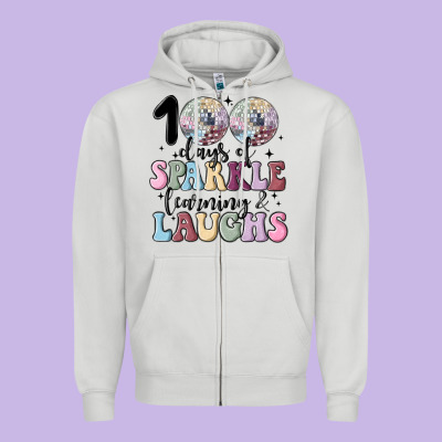 100 Days Of Sparkle Learning And Laugh Faux Sequin Zipper Hoodie Designed By Maliassmallbusiness