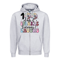 Heather Grey 100 days of sparkle learning and laugh faux sequin Zipper Hoodie - MaliasSmallBusiness