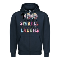 Navy 100 days of sparkle learning and laugh faux sequin Zipper Hoodie - MaliasSmallBusiness