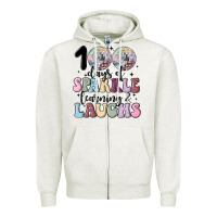 Oatmeal Heather 100 days of sparkle learning and laugh faux sequin Zipper Hoodie - MaliasSmallBusiness