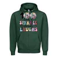 Sports Green 100 days of sparkle learning and laugh faux sequin Zipper Hoodie - MaliasSmallBusiness
