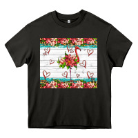 Asphalt flamingo with tropical flowers Heavy Core Tee - Artiststas