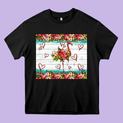 Flamingo With Tropical Flowers Heavy Core Tee Designed By Artiststas