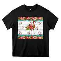 Black flamingo with tropical flowers Heavy Core Tee - Artiststas