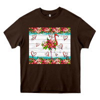 Chocolate Brown flamingo with tropical flowers Heavy Core Tee - Artiststas