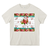 Cream flamingo with tropical flowers Heavy Core Tee - Artiststas