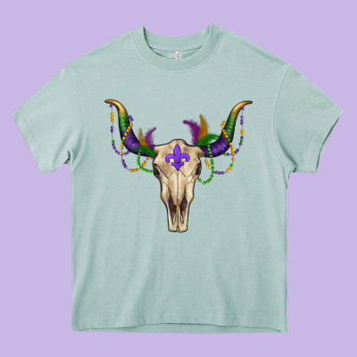 Heavy Core Tee Mardi Gras Bull Skull