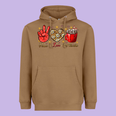 Peace Love Hot Chocolate Heavyweight Hoodie Designed By Bundleandbundleshop