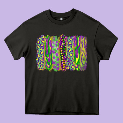 Heavy Core Tee Mardi Gras Leopard Beads Brushstrokes
