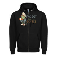 Black froggy before coffee Zipper Hoodie - MaliasSmallBusiness