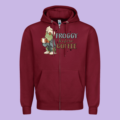 Froggy Before Coffee Zipper Hoodie Designed By Maliassmallbusiness