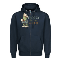 Navy froggy before coffee Zipper Hoodie - MaliasSmallBusiness