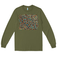Army Green leopard with turquoise glitter Long Sleeve Tee - Artiststas
