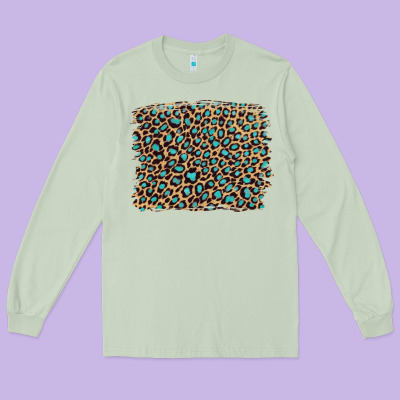 Leopard With Turquoise Glitter Long Sleeve Tee Designed By Artiststas
