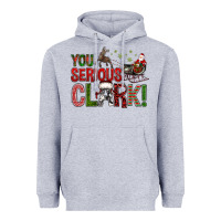 Heather Grey You Serious Clark With Santa Sleigh Heavyweight Hoodie - BundleAndBundleShop