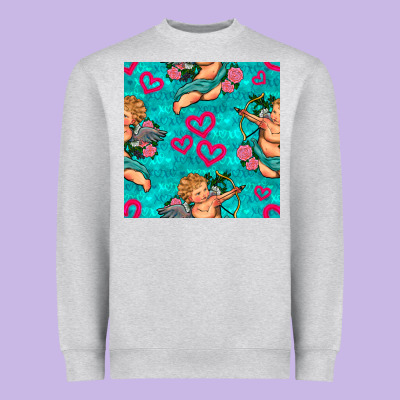 Valentines Day Cupid And Neon Heart Seamless Pattern Heavyweight Sweatshirt Designed By Bundleandbundleshop