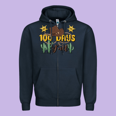 100 Days Y'all Zipper Hoodie Designed By Maliassmallbusiness