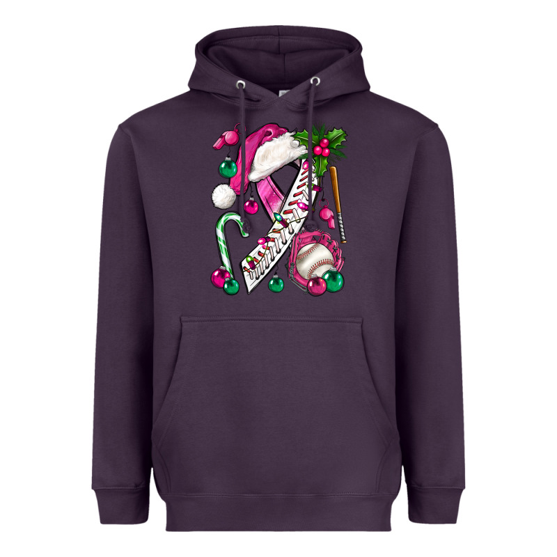 Pink Christmas Breast Cancer Ribbon Baseball Heavyweight Hoodie by BundleAndBundleShop | Teevron