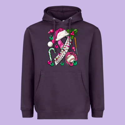 Pink Christmas Breast Cancer Ribbon Baseball Heavyweight Hoodie Designed By Bundleandbundleshop