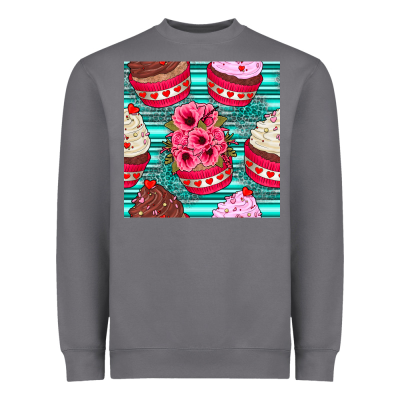 Valentines Day Flower Cupcakes And Serape Seamless Pattern Heavyweight Sweatshirt by BundleAndBundleShop | Teevron
