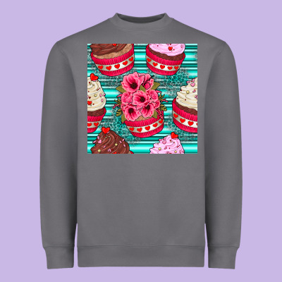 Valentines Day Flower Cupcakes And Serape Seamless Pattern Heavyweight Sweatshirt Designed By Bundleandbundleshop