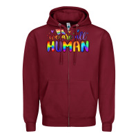 Burgundy we are all human Zipper Hoodie - MaliasSmallBusiness