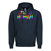 Navy we are all human Zipper Hoodie - MaliasSmallBusiness