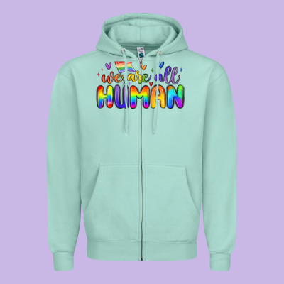 We Are All Human Zipper Hoodie Designed By Maliassmallbusiness