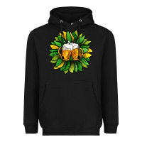 Black St. Patricks Sunflower With Beer Heavyweight Hoodie - BundleAndBundleShop