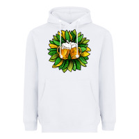 White St. Patricks Sunflower With Beer Heavyweight Hoodie - BundleAndBundleShop