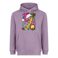 Lavender Pink Christmas Breast Cancer Ribbon Softball Heavyweight Hoodie - BundleAndBundleShop