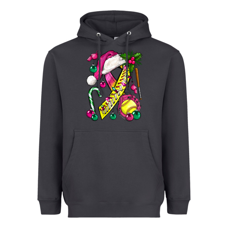 Pink Christmas Breast Cancer Ribbon Softball Heavyweight Hoodie by BundleAndBundleShop | Teevron