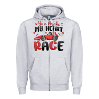 Heather Grey you make my heart race valentine's day Zipper Hoodie - MaliasSmallBusiness