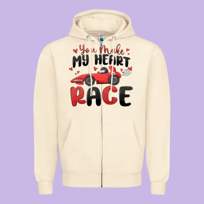 You Make My Heart Race Valentine's Day Zipper Hoodie Designed By Maliassmallbusiness