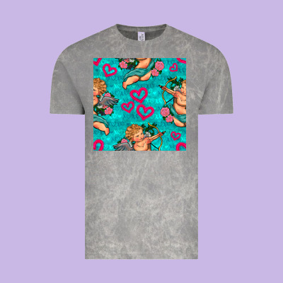 Valentines Day Cupid And Neon Heart Seamless Pattern Vintage Tee Designed By Bundleandbundleshop