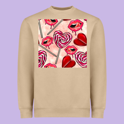 Valentines Day Lollipops And Lips Seamless Pattern Heavyweight Sweatshirt Designed By Bundleandbundleshop