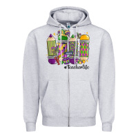 Heather Grey mardi gras teacher life Zipper Hoodie - MaliasSmallBusiness