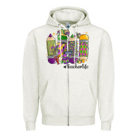 Oatmeal Heather mardi gras teacher life Zipper Hoodie - MaliasSmallBusiness