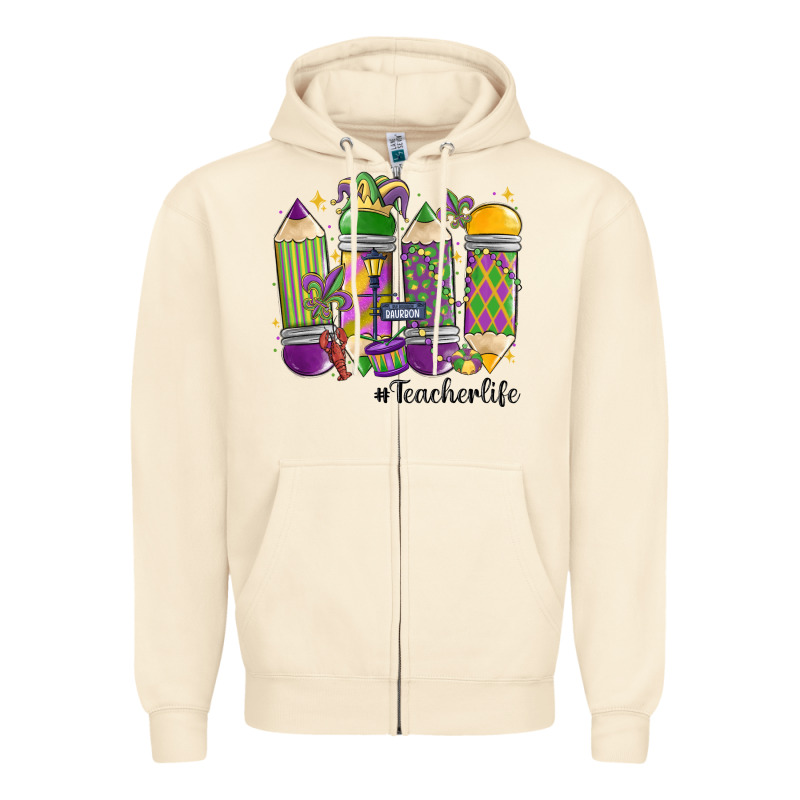 Mardi Gras Teacher Life Zipper Hoodie by MaliasSmallBusiness | Teevron