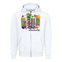 White mardi gras teacher life Zipper Hoodie - MaliasSmallBusiness