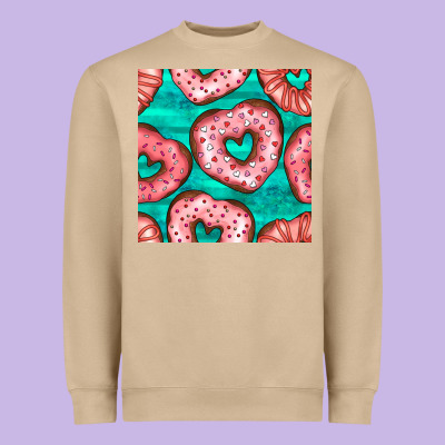 Valentines Day Heart Donuts Seamless Pattern Heavyweight Sweatshirt Designed By Bundleandbundleshop