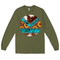 Army Green turquoise cowhide leopard sunflowers round Long Sleeve Tee - Artiststas