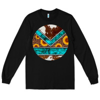 Black turquoise cowhide leopard sunflowers round Long Sleeve Tee - Artiststas